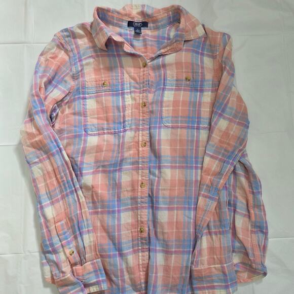 Chaps Woman's Multi-Colored Plaid Long Sleeve Button Down Short size M - Picture 1 of 8